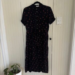 FRNCH Black and Red Floral Midi Dress